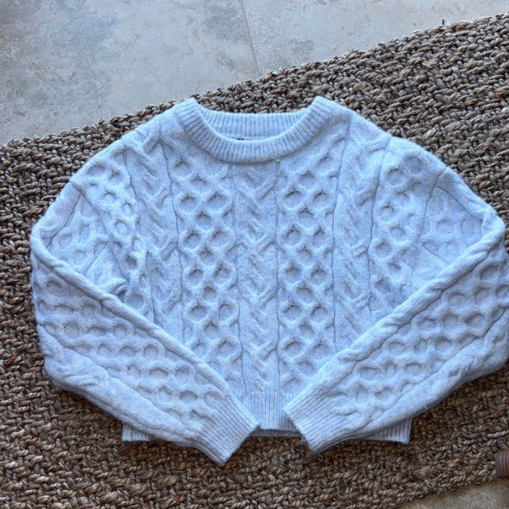 Forever 21 Cable Knit Sweater - Pale Blue